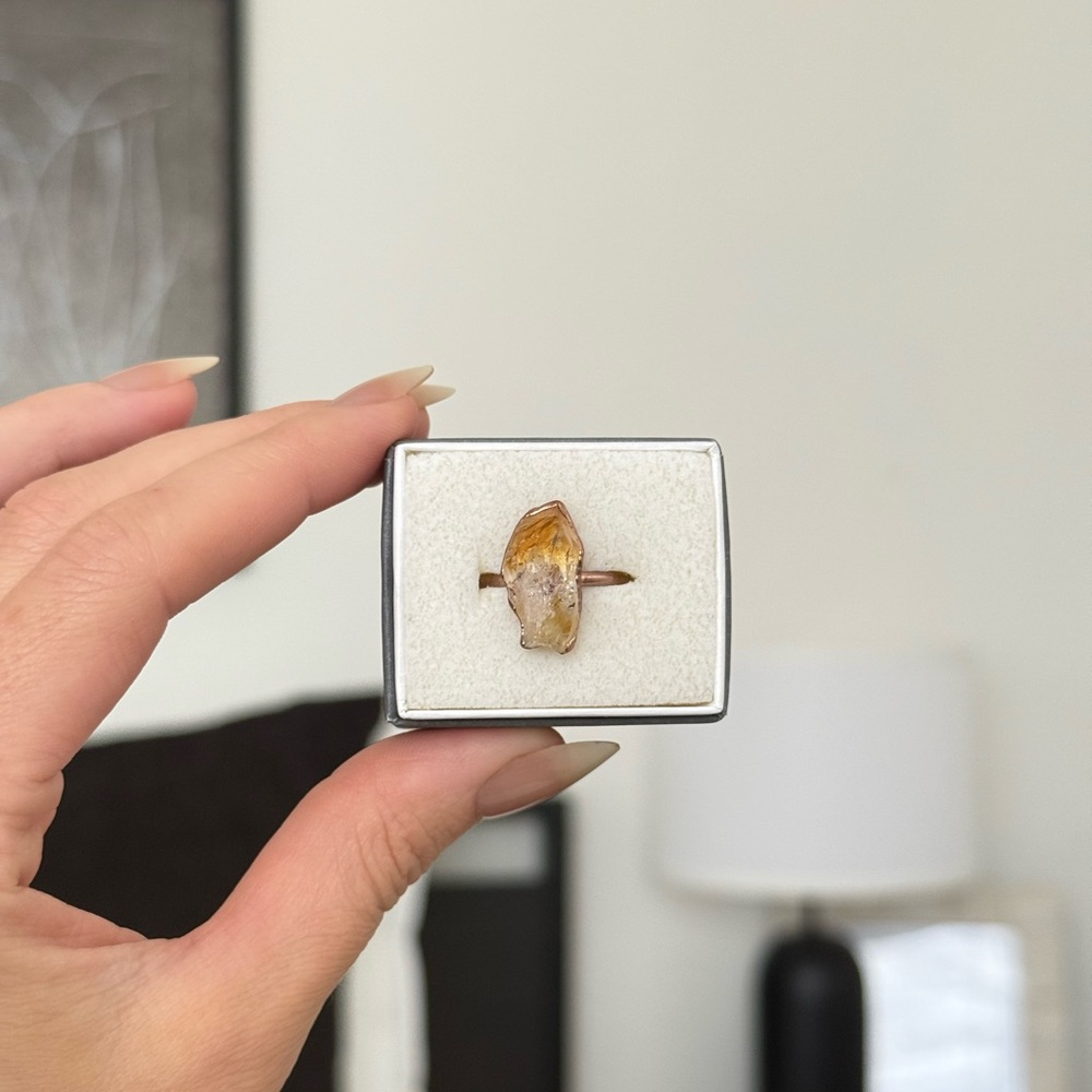 Raw Copper Citrine Crystal Ring